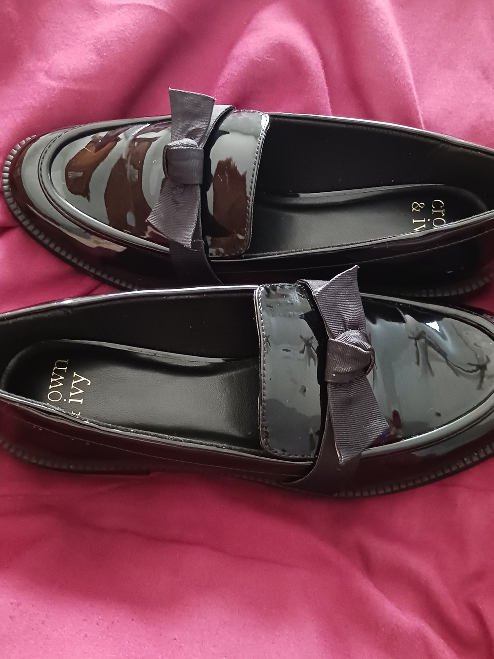 crown & ivy Black Patent Bow Loafers - Picture 2 of 6